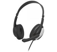 Hama Cuffie con microfono (cuffie cablate, jack da 3,5 mm, Aux, Stereo Headphones con cavo, cuffie On-Ear PC con braccio microfono e fascia per il collo, cavo audio da 2 m, colore: nero/argento