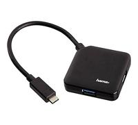 Hama Hub USB 3.0 Tipo C da Tavolo, 4 Porte, Cavo Integrato, Nero