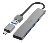 Hama Hub USB, 4 porte, USB 3.2 Gen1, 5 Gbit/s, Ultra Slim, incl. adattatore USB-C