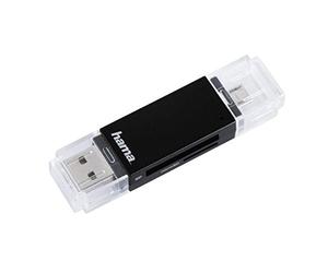 Hama - Lettore USB 2.0 Basic, OTG On The Go per Smartphone e Tablet, USB A/USB B Micro, SD, SDHC, SDXC, Micro SD, Micro SDHC