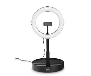 Hama Luce ad anello a LED con treppiede per cellulare pieghevole (10,2 pollici, diametro 26,5 cm, treppiede da tavolo per fotocamera, estensibile fino a 138 cm, luce ad anello da tavolo a LED