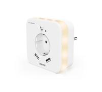 Hama Luce notturna a LED con presa, 2 uscite USB, rilevatore di movimento, sensore di luce