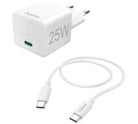 Hama Mini caricatore rapido con cavo di ricarica USB-C, blocco di alimentazione 25 W, tecnologia Power Delivery e Qualcomm Quick Charge 2.0/3.0, compatibile con smartphone e tablet, 1,5 m, bianco
