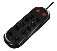 Hama - Multipresa 10 posti, protezione da sovra-tensioni, 2 tasti indipendenti, 2 metri, nero