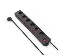 Hama - Multipresa 6 posizioni Schuko, spina Schuko, cavo 1,4 metri metri, con switch on/off generale e controllo per ogni singola presa, montaggio a muro
