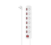 Multipresa, 6 Prese, Prot. Contro Surt., 90°, Regol. Indiv., 1,4m, Bianco