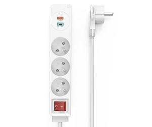 Hama Multipresa a 3 prese, 1 porta USB-C, 1 porta USB-A, interruttore (blocco multipresa ideale per risparmio energetico, Power Delivery Fast Charge, cavo 1,4 m per smartphone, casa, ufficio, 3680 W
