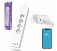 Hama Multipresa connessa WiFi intelligente (multipresa USB 4 prese 10 A + 4 USB, 2300 W, programmabile tramite app, 1,7 m, prese Alexa Google Home, misurazione conso elettrico, senza hub) bianco