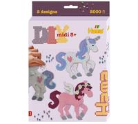 Hama Perlen 3448 Set Regalo Piccolo Cavalli Incantevoli con circa 2.000 Perline Midi Colorate da Stirare con Diametro di 5 mm, Placca per Perline, Carta per Perline
