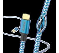 Hama Reflective USB-A to USB-C Quick Charging Cable, USB 2.0, Nylon Sheath, Gold-Plated, 1.5 Metre, Blue