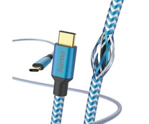 Hama Riflettente USB-C - Cavo di Ricarica USB-C, 1,5 m, Nylon, Blu