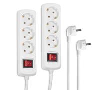 Hama Set di 2 ciabatte multipresa a 3 prese (2 prese multipla con interruttore per il risparmio energetico, prese girevoli di 45 gradi, cavo 1,4 m, certificazione GS), colore bianco