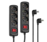 Hama Set di 2 ciabatte multipresa a 3 prese (2 prese multiple con interruttore per il risparmio energetico, prese girevoli di 45 gradi, cavo 1,4 m, certificazione GS), colore nero