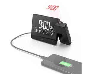 Hama - Sveglia radiocontrollata con proiezione dell’ora “Plus Charge”, nero