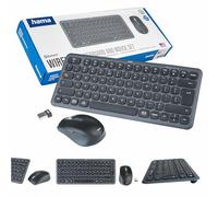 Hama Tastiera e mouse wireless wkm-500 nero-grigio (chip Qwerty polacco, multi-dispositivo, bluetooth, ricevitore USB, silenzioso, ergonomico)