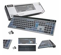 Hama Tastiera wireless WK-750 (chip Qwerty polacco, multi-dispositivo, Bluetooth, ricevitore USB, retroilluminato con batteria, numerico, tasti silenziosi, nero)