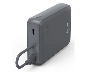 Hama Travel Bateria Externa Powerbank 10000mAh - Polimero de Litio - USB-C - Cable Integrado - Carga Rapida - 2 Conexiones de Salida - 23.5x90x63.2mm - Color Gris