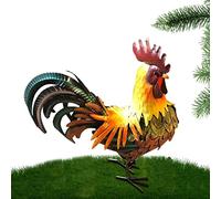 HAMAGI Arte del Cortile del Gallo in Metallo,Statue da Giardino Gallo per Esterno - Sculture e Statue di Galli Colorati - Statua di Gallina in Metallo con Pollo per Arredamento da Cortile