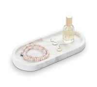 HAMAKAWA Vassoio ovale da bagno, grande vassoio per lavello in marmo naturale da 25,4 cm, vassoi per sapone in pietra bianca Volakas, vassoi moderni per profumi, organizer da bancone per cucina