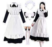 Hamanasu Cospaly - Costume da Maid a maniche lunghe da donna francese, con abiti, grembiuli, copricapo, per Halloween, carnevale, cosplay, taglia 4XL