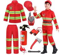 Hamanasu Costume da Pompiere Per Bambini Vestito Pompiere Bambino Pompiere Giochi di Ruolo Costume Vestito Carnevale Con Accessori di Pompieri Per Feste In Maschera Carnevale Halloween,Red 130