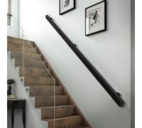 Hamankim Corrimano per Scale per Pareti, 1m 1.5m 2m 2.5m 3m Ringhiera per Scale in Tubo Quadrato in Ferro battuto in Metallo, Maniglione Moderno Antiscivolo per Gradini Interni Esterni, Nero(240cm)