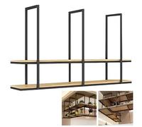 Hamankim Portapiatti da cucina in legno a 2 livelli, da montare al soffitto | Scaffale sospeso galleggiante, portafiori, portabottiglie per bar, soggiorno, balcone, cucina(150x30x80cm)