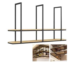 Hamankim Portapiatti da cucina in legno a 2 livelli, da montare al soffitto | Scaffale sospeso galleggiante, portafiori, portabottiglie per bar, soggiorno, balcone, cucina(110x30x80cm)