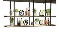 Hamankim Portavasi da soffitto nero, scaffale da parete in legno a 2 strati con struttura in ferro e metallo, moderno portabottiglie da cucina - salvaspazio(130x30x80cm)