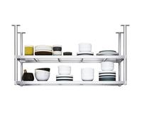 Hamankim Ripiani in acciaio inox portaoggetti da soffitto, portabottiglie da cucina a 2 livelli, porta pentole e padelle, espositori industriali per ristoranti balconi bar porta piante(100x35x80cm)