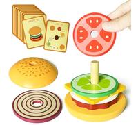 Hamburger in Legno Impilare Giocattolo, Cucina Giocattolo per Bambini Legno Realistico Pane Hamburger Modello Puzzle Giochi da Impilare Cibo Giocattoli Montessori Regalo per 2+ Anni