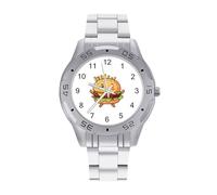 Hamburger - Orologio da polso da uomo, analogico, al quarzo, in acciaio inox, con patatine fritte, Stile:, regular, Bracciale