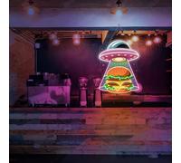Hamburger UFO Insegna al Neon Alien Abduction Divertente Burger Luce per Diner Cafe Bar Decor Spazio Food Art LED Wall Display Regalo per gli amanti del cibo