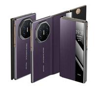 HAMEXLN Cover Magnetica per Huawei Mate XT, Smart Specchio View Flip Custodia in Pelle Fibra Carbonio Texture Protezione Anti-Impronte Guscio,Viola,Mate XT