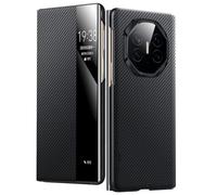 HAMEXLN Cover per Huawei Mate XTs, Sottile Custodia in Pelle Fibra Carbonio Texture con Smart Specchio View Flip Protezione Completa Guscio,Nero,Mate XTs