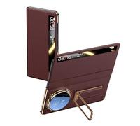 HAMEXLN Custodia Pelle per Honor Magic V5, Cinturino da Polso Staffa Cover Vera Pelle Smart Specchio View Flip Protezione Antiurto Caso,Rosso,V5