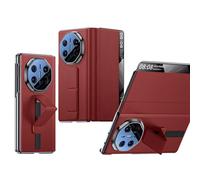 HAMEXLN Custodia per Huawei Mate X6, Flip Vera Pelle Cover con Finestra di Apertura Lusso Cinturino da Polso Supporto Protezione Completa Copertura,Rosso,Mate X6