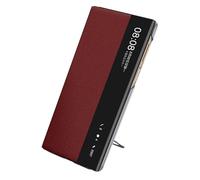 HAMEXLN Custodia per Huawei Mate Xts, Magnetica Cover in Vera Pelle Flip Smart Specchio View con Anello Supporto Custodia Protezione Completa,Rosso,Mate XTs