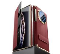 HAMEXLN Custodia per Huawei Mate Xts/XT, Smart Specchio View Flip Protettiva Cover in Vera Pelle con Staffa Invisibile Protezione Completa Guscio,Rosso,XTS