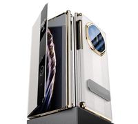 HAMEXLN Custodia per Huawei Mate Xts/XT, Smart Specchio View Flip Protettiva Cover in Vera Pelle con Staffa Invisibile Protezione Completa Guscio,Bianca,Mate XT