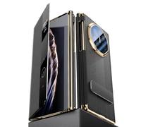 HAMEXLN Custodia per Huawei Mate Xts/XT, Smart Specchio View Flip Protettiva Cover in Vera Pelle con Staffa Invisibile Protezione Completa Guscio,Nero,XTS