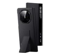 HAMEXLN Custodia Vera Pelle per Huawei Mate Xts, Smart Specchio View Flip Protettiva Cover Pieghevole Cinturino da Polso Supporto Clear View Guscio,Nero,Mate XTs