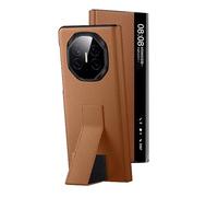 HAMEXLN Custodia Vera Pelle per Huawei Mate Xts, Smart Specchio View Flip Protettiva Cover Pieghevole Cinturino da Polso Supporto Clear View Guscio,Marrone,Mate XTs