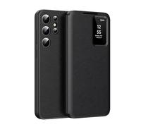 HAMEXLN Flip Custodia per Samsung Galaxy S25 Ultra/S25 Plus/S25, Smart Specchio View Telefono Caso con Schede Slot Antiurto Pelle Copertura,Nero,S25 Ultra