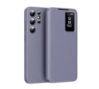 HAMEXLN Flip Custodia per Samsung Galaxy S25 Ultra/S25 Plus/S25, Smart Specchio View Telefono Caso con Schede Slot Antiurto Pelle Copertura,Viola,S25