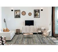 HAMID -Tappeto in Iuta di Lana Olivia, Tappeto in Lana e Iuta Tessuto a Mano per Soggiorno, Camera da Letto, Soggiorno, Bianco Naturale, Colore Blu Marmorizzato, (60x110 cm)