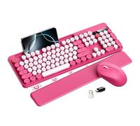 Hamile Combinazione tastiera e mouse wireless, poggiapolsi staccabile, supporto per telefono/tablet, tastiera stile macchina da scrivere retrò, tasti rotondi colorati, 2,4 GHz wireless per Windows/Mac