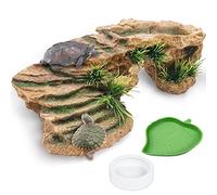 Hamiledyi Piattaforma per tartarughe crogiolate, 3 pezzi, draghi barbuti, in resina, rampa per arrampicata, pontile per tartarughe, nascondigli, scogli, lucertole, camaleonti, gechi, rane, tritoni
