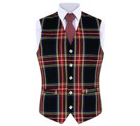 Hamilton Kilts Gilet in tartan con bottoni a forma di cardo, gilet tradizionale scozzese delle Highland, abito da festa, abito da sposa, Black Stewart, 44