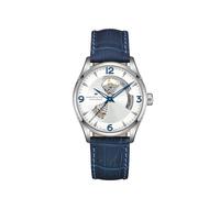 Hamilton Orologio Jazzmaster Open Heart 42 mm, quadrante argento, cinturino in pelle blu (modello: H32705651), Argento, classico